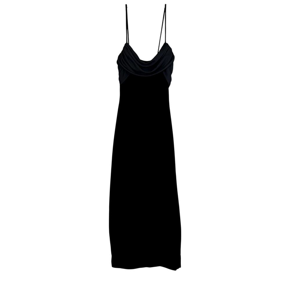 Vintage Tower Maxi Dress Womens S Black Velvet Cowl Neck Fairy Gothcore